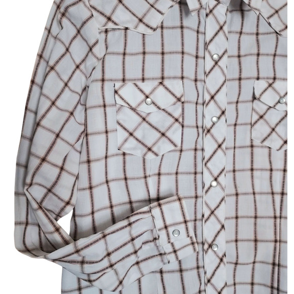 Roper Women's Brown and White Plaid Shirt Pearl Snaps Cowgirl Western Ranch LRG - Picture 5 of 9